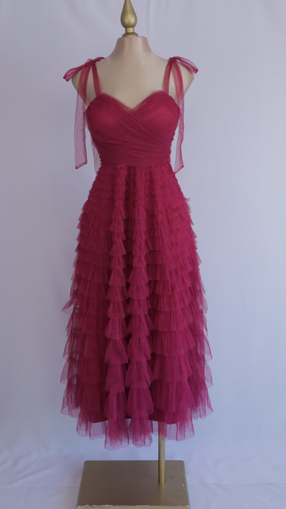 Vestido maxi tul berry