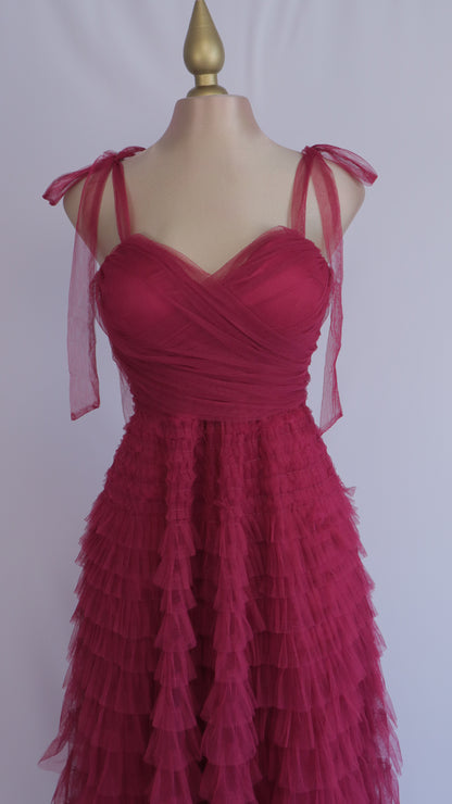 Vestido maxi tul berry