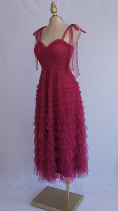 Vestido maxi tul berry
