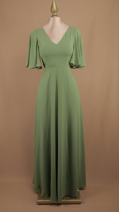 Vestido largo de chiffon con manga