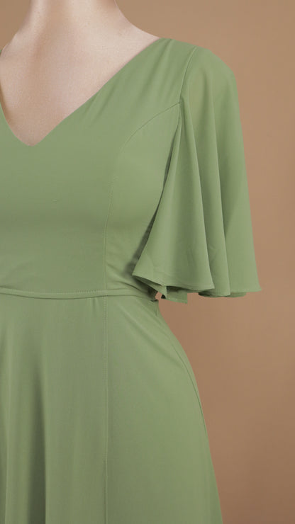 Vestido largo de chiffon con manga