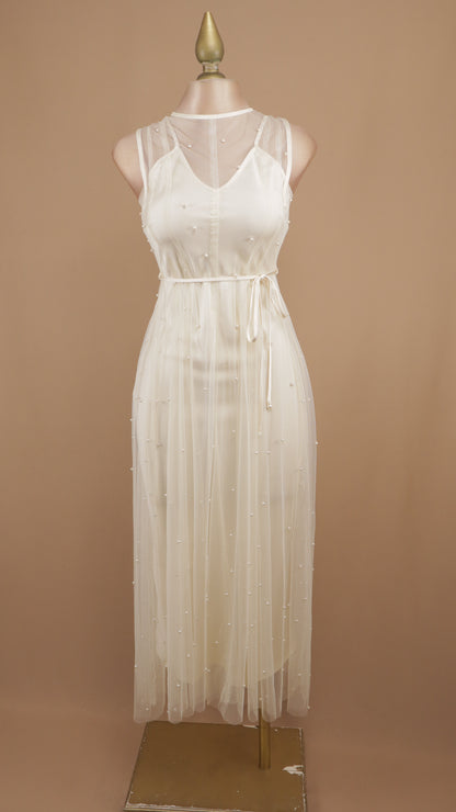 Vestido midi de tul y perla