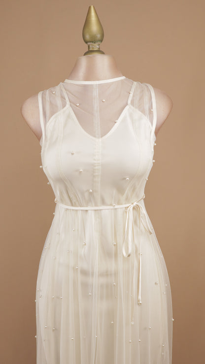Vestido midi de tul y perla
