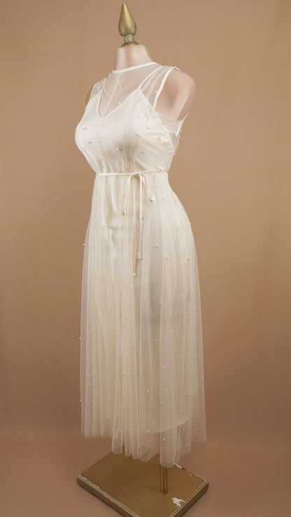 Vestido midi de tul y perla