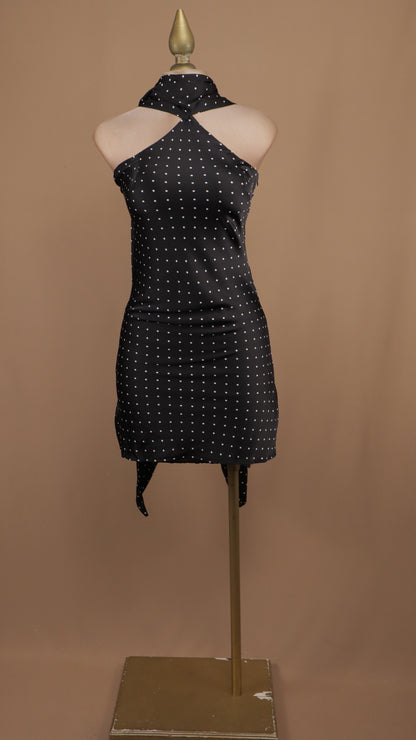 Vestido halter polka dots satin