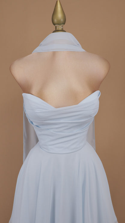 Vestido corto linea A de chiffon