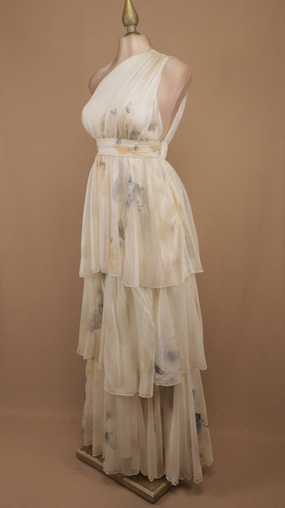 Vestido Elysia de gasa con escote asimétrico de un solo hombro