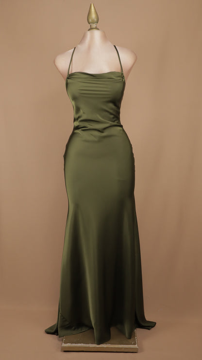 Vestido largo satinado con agujetas en la espalda