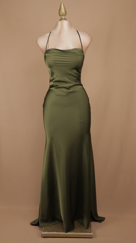Vestido largo satinado con agujetas en la espalda