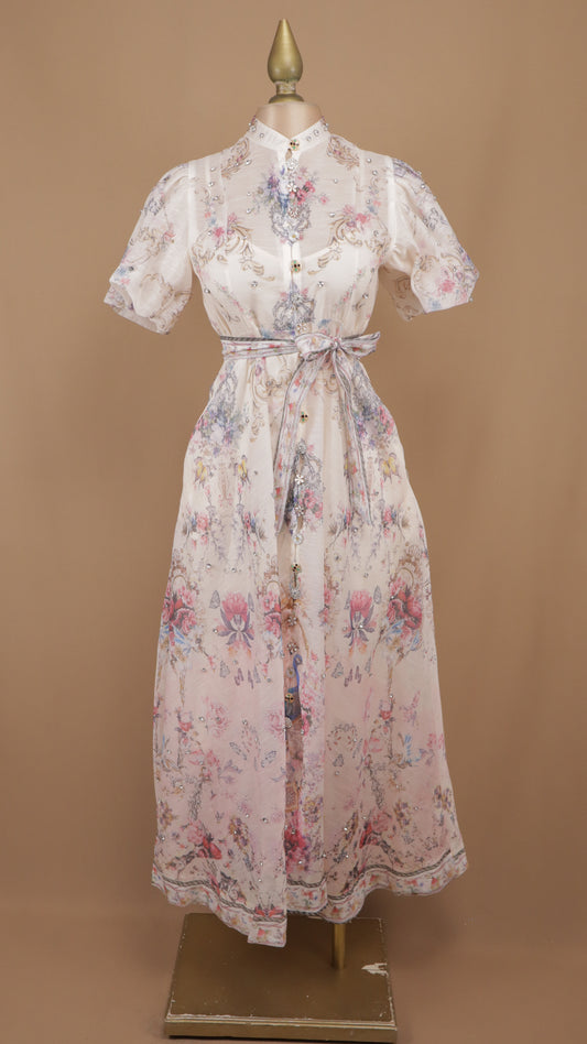Vestido midi estampado de manga