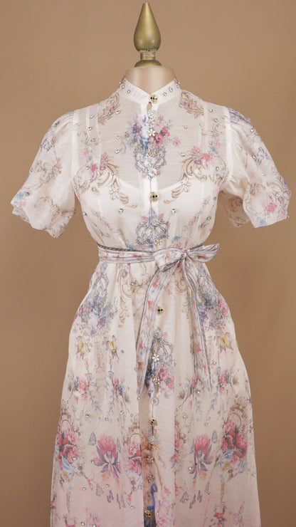 Vestido midi estampado de manga