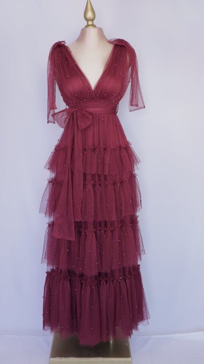Vestido largo de tul con perlas