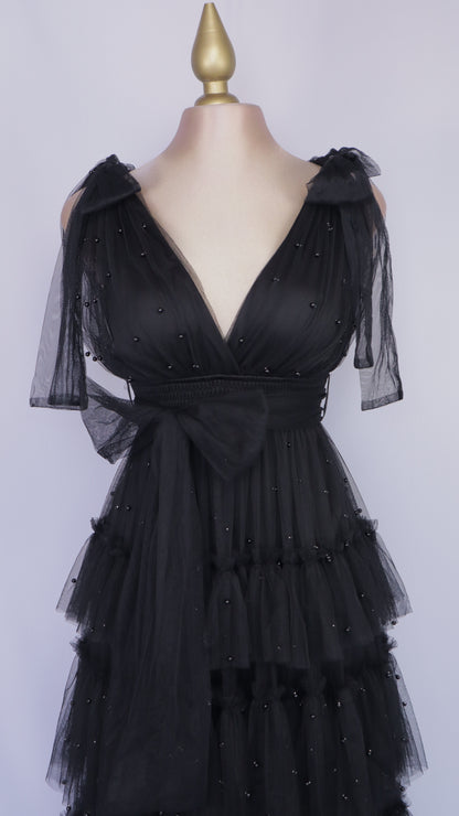 Vestido largo de tul con perlas