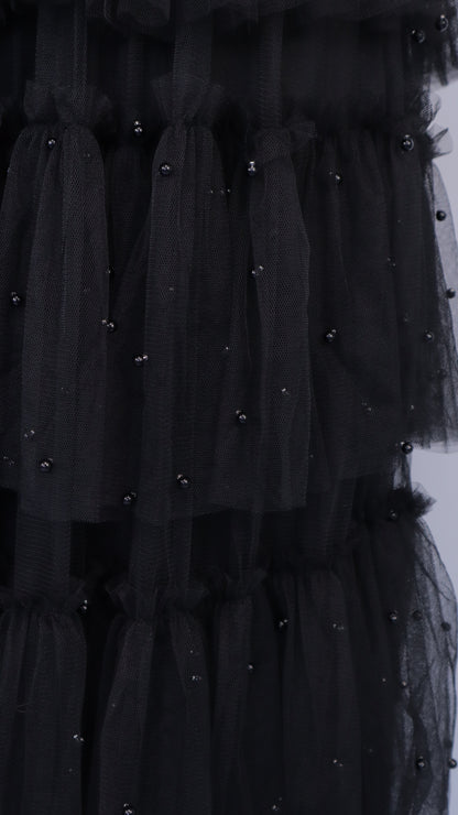 Vestido largo de tul con perlas
