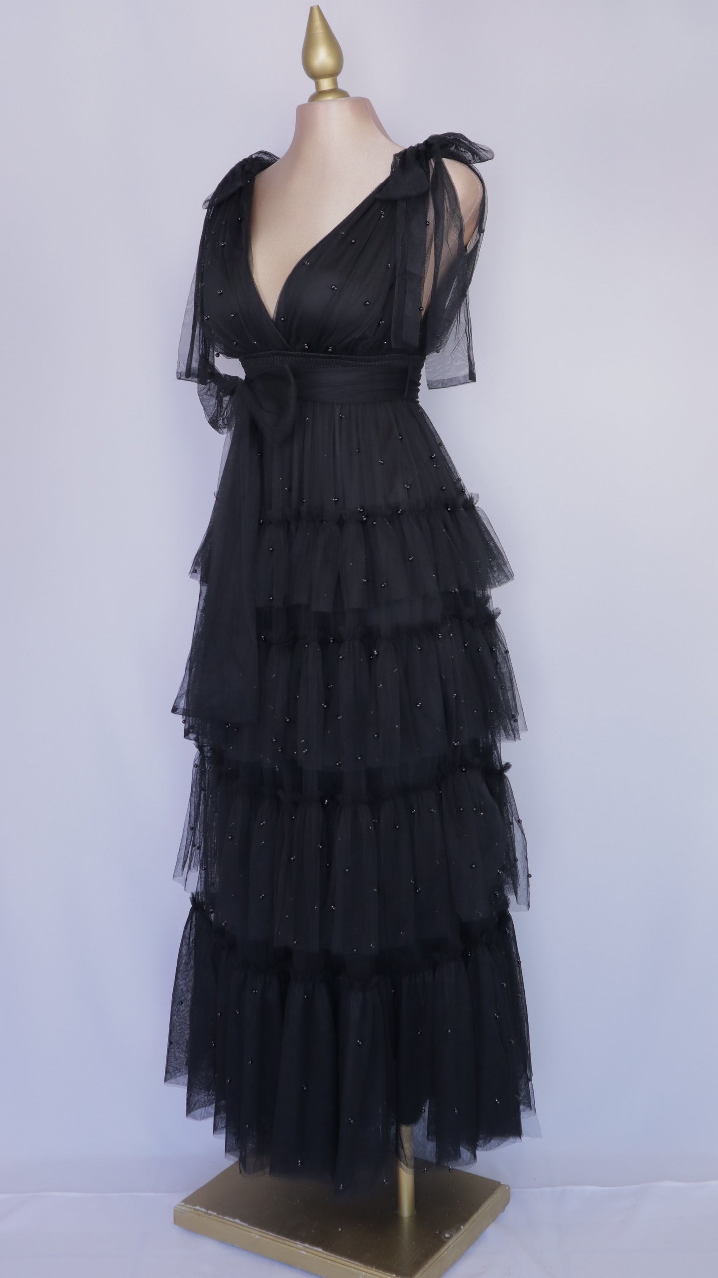 Vestido largo de tul con perlas