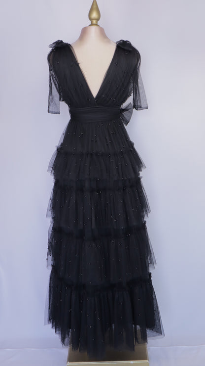 Vestido largo de tul con perlas