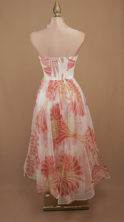 Vestido midi vintage de tull con escote bustier y estampado