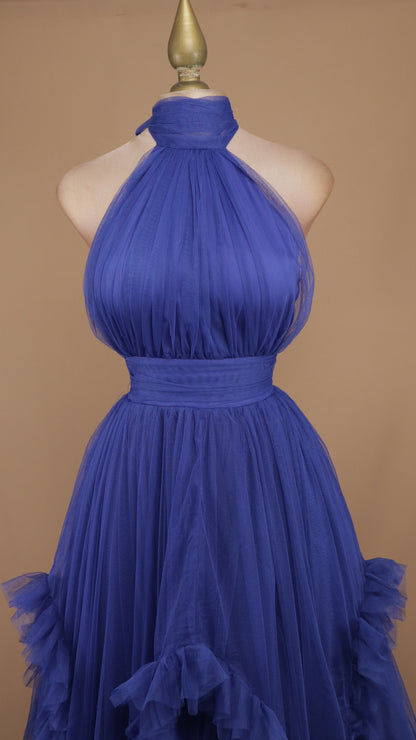 Vestido largo cuello halter de tull