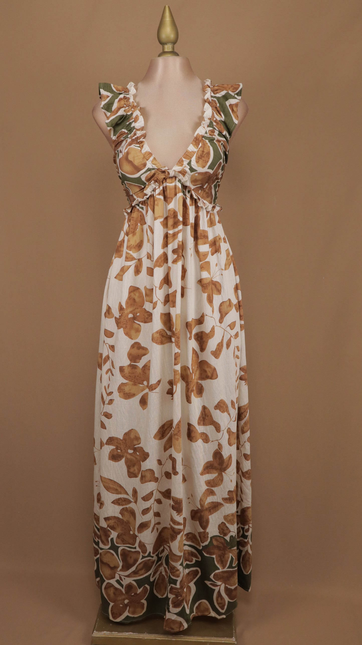 Vestido largo casual tipo lino con estampado