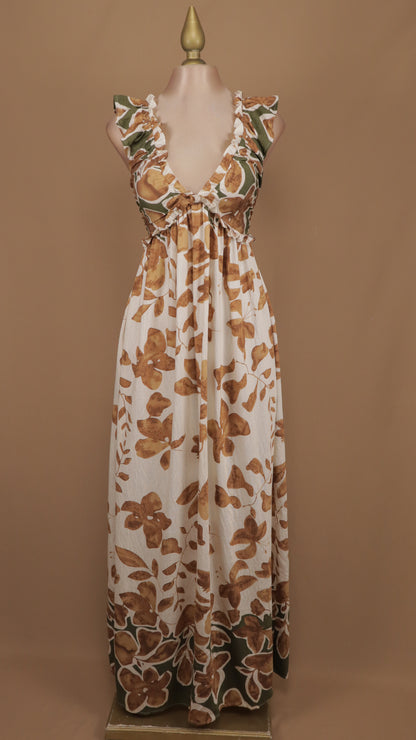 Vestido largo casual tipo lino con estampado