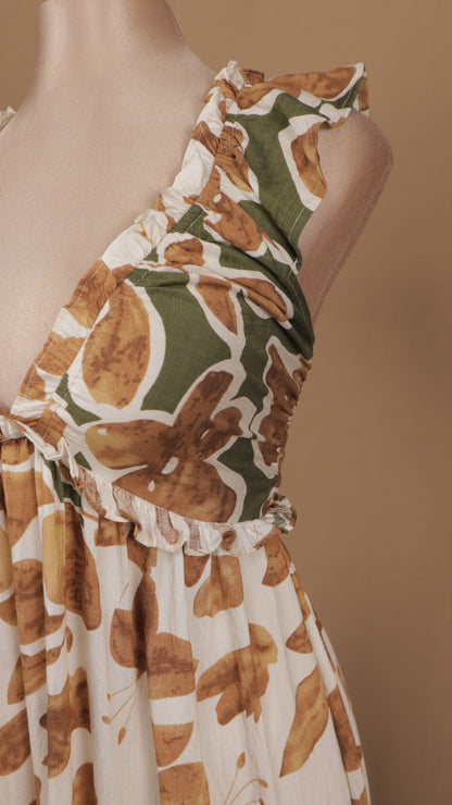 Vestido largo casual tipo lino con estampado