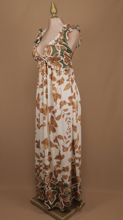 Vestido largo casual tipo lino con estampado