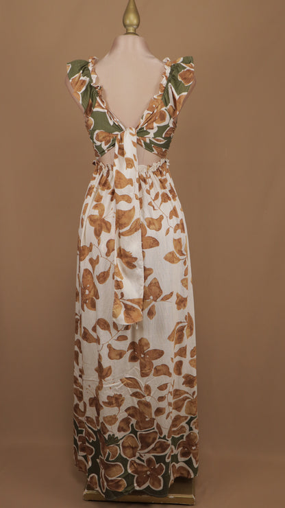 Vestido largo casual tipo lino con estampado