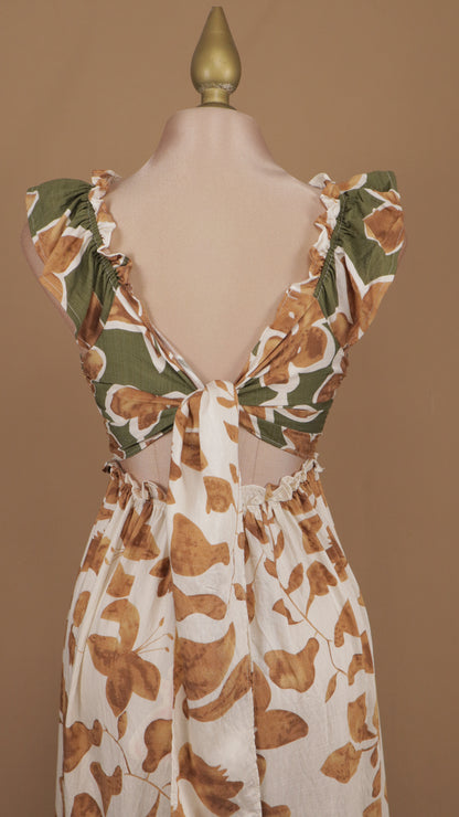 Vestido largo casual tipo lino con estampado