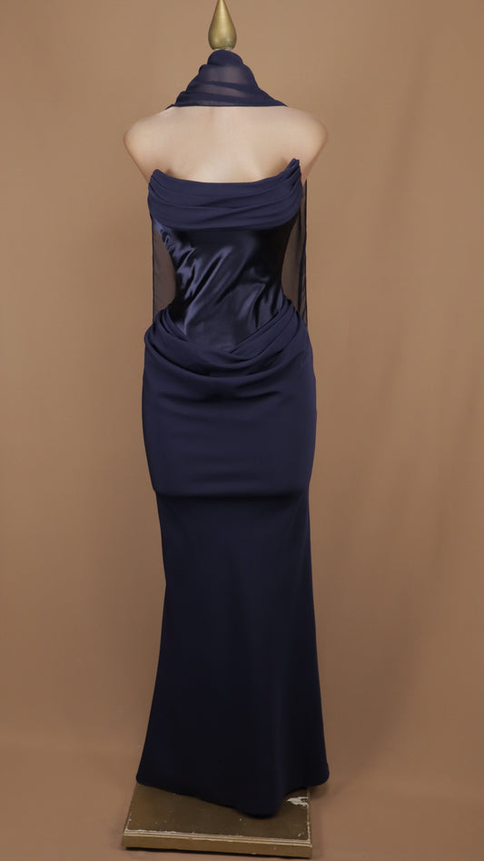 Vestido largo estraple con pashmina
