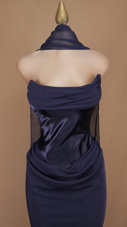Vestido largo estraple con pashmina