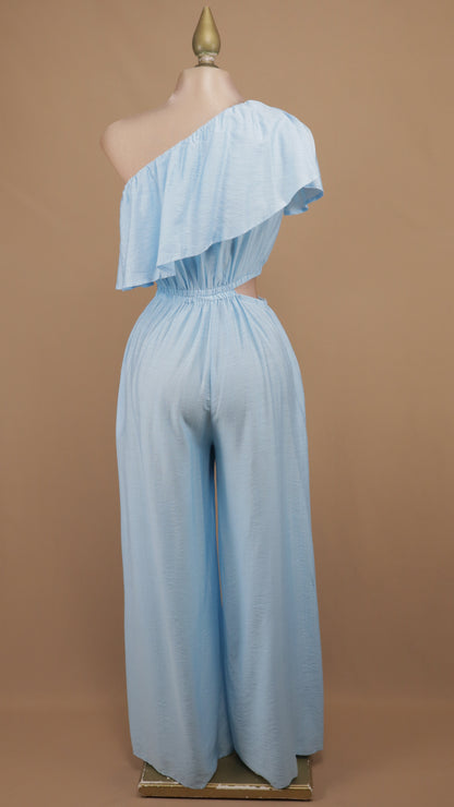 Jumpsuit cut-out un hombro con olán