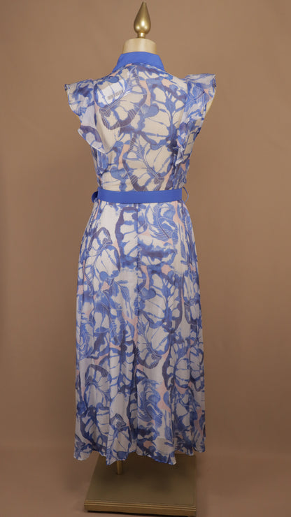 Vestido camisero midi de gasa con estampado botánico y cinturón