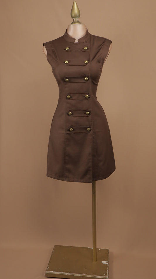 Vestido midi militar Napoleón de doble abotonadura con cuello mao