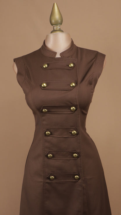 Vestido midi militar Napoleón de doble abotonadura con cuello mao