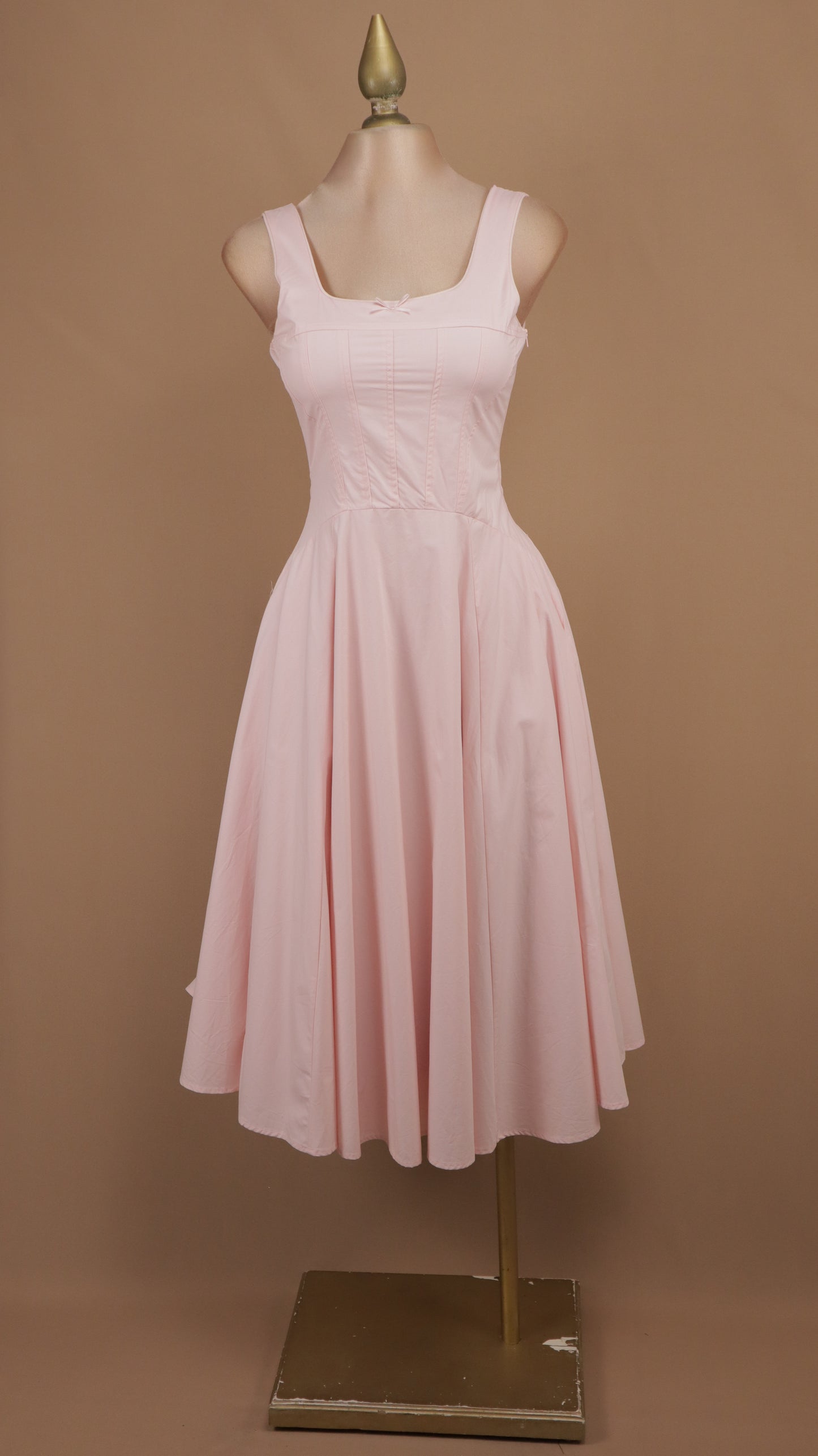 Vestido midi de popelina de algodón con corsé y falda