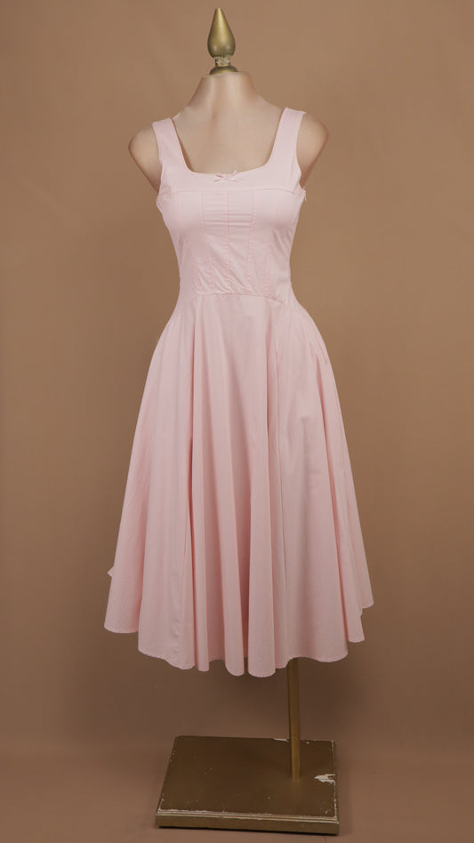 Vestido midi de popelina de algodón con corsé y falda