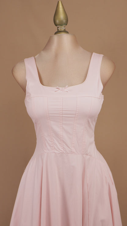 Vestido midi de popelina de algodón con corsé y falda