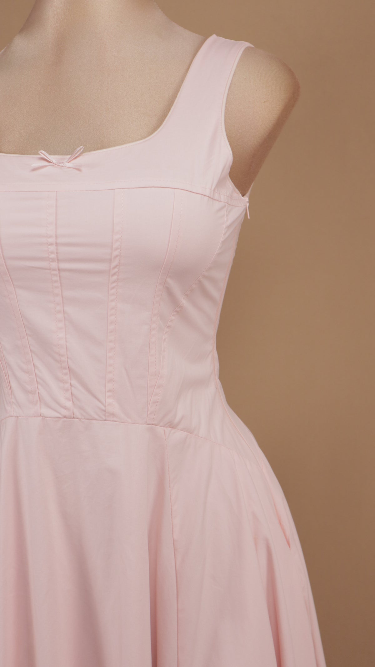 Vestido midi de popelina de algodón con corsé y falda