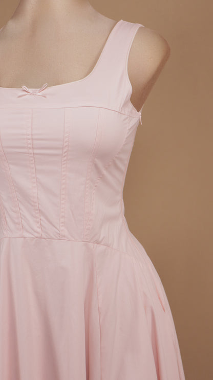Vestido midi de popelina de algodón con corsé y falda