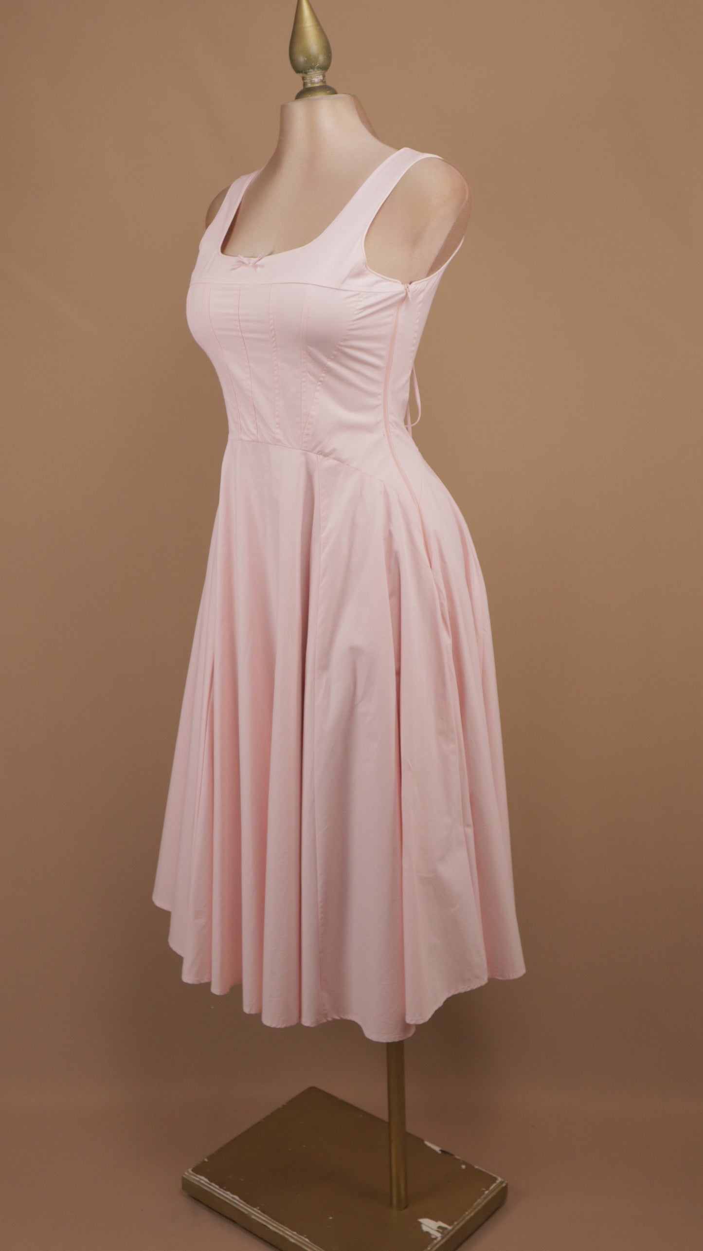 Vestido midi de popelina de algodón con corsé y falda
