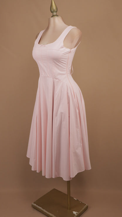 Vestido midi de popelina de algodón con corsé y falda