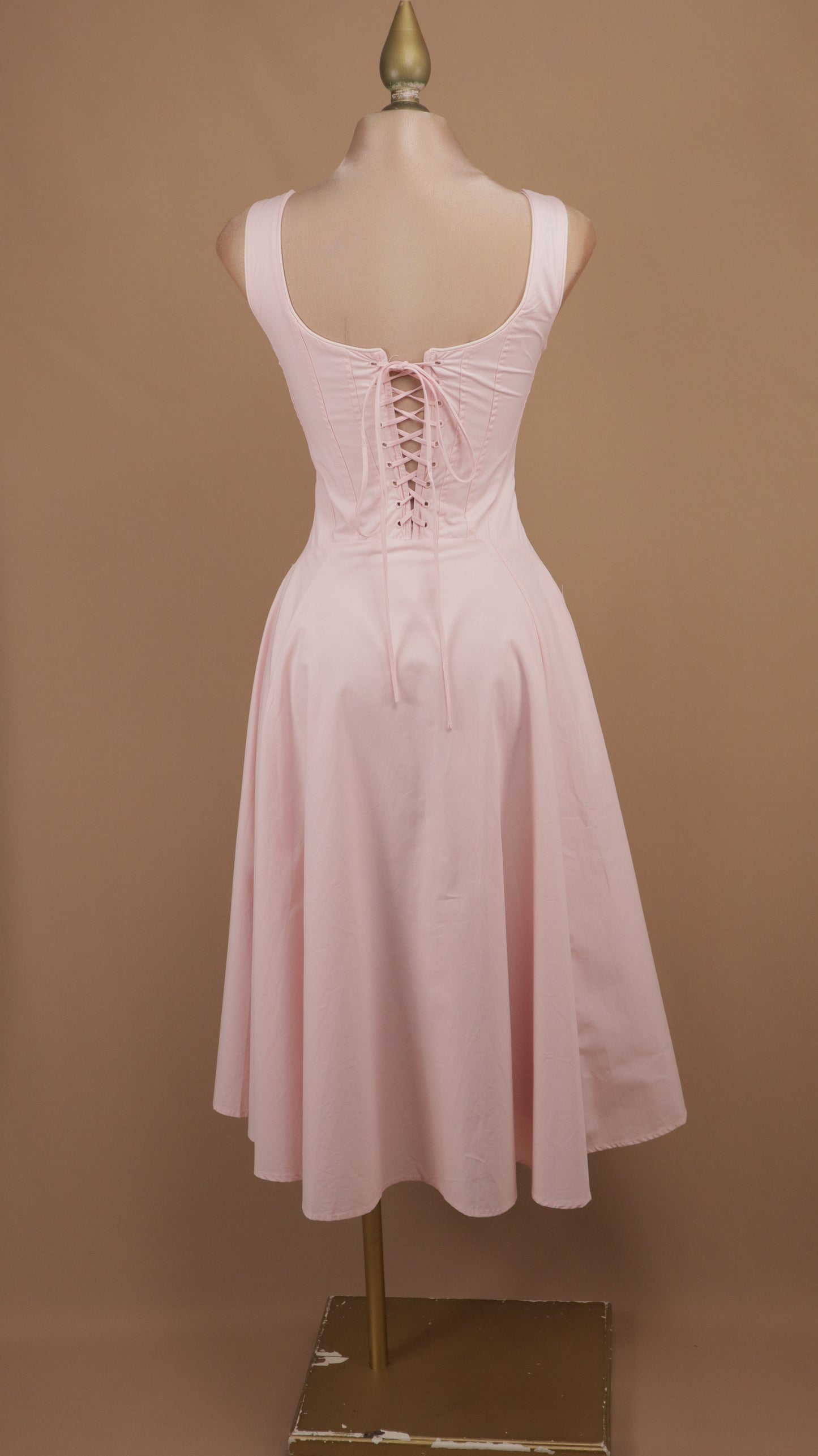 Vestido midi de popelina de algodón con corsé y falda
