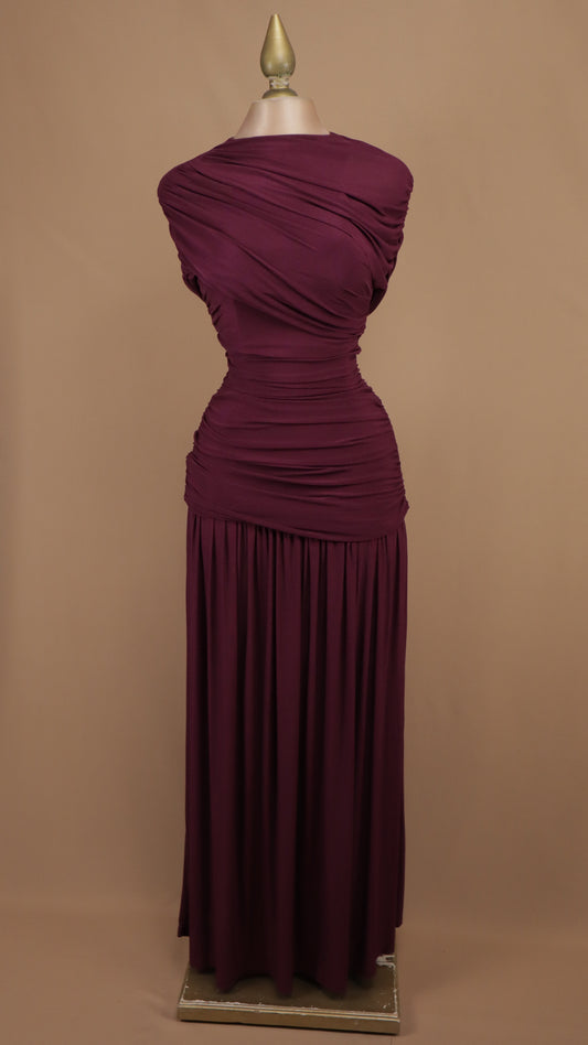 Vestido largo Étnico-Helénico con torso drapeado