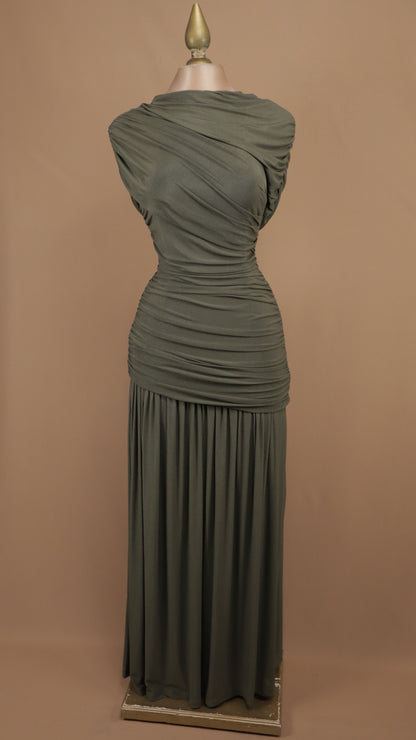 Vestido largo Étnico-Helénico con torso drapeado