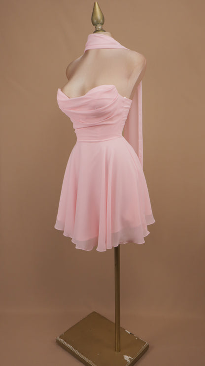 Vestido corto linea A de chiffon