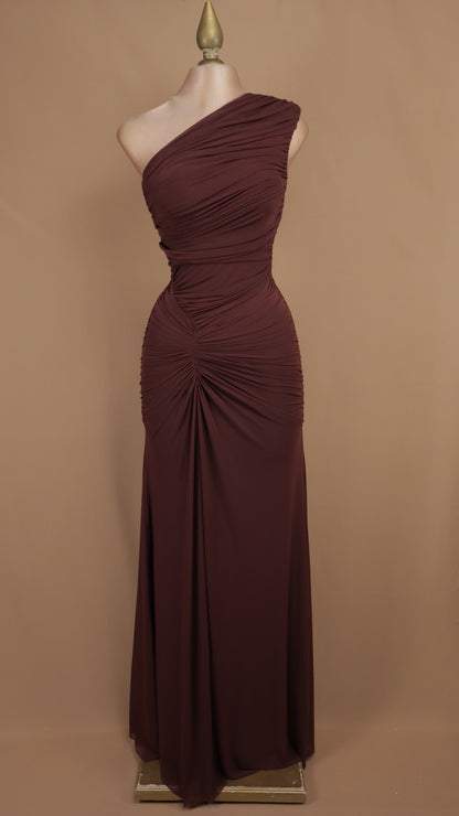 Vestido largo asimétrico fruncido