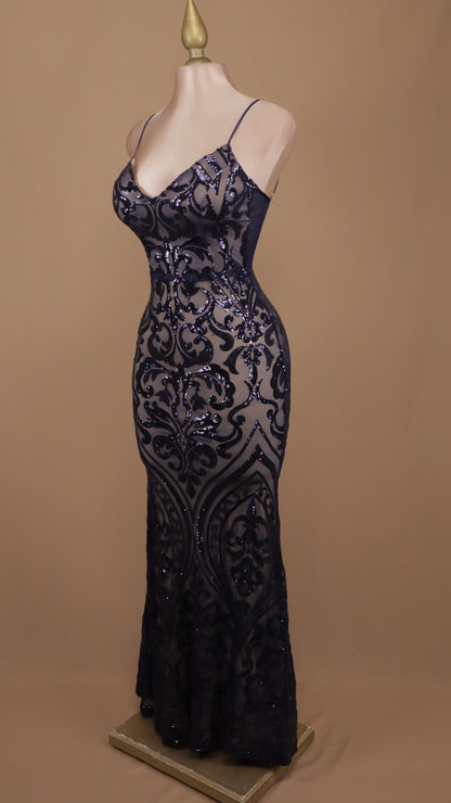 Vestido largo corte sirena con lentejuela