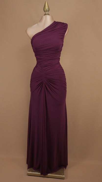 Vestido largo asimétrico fruncido
