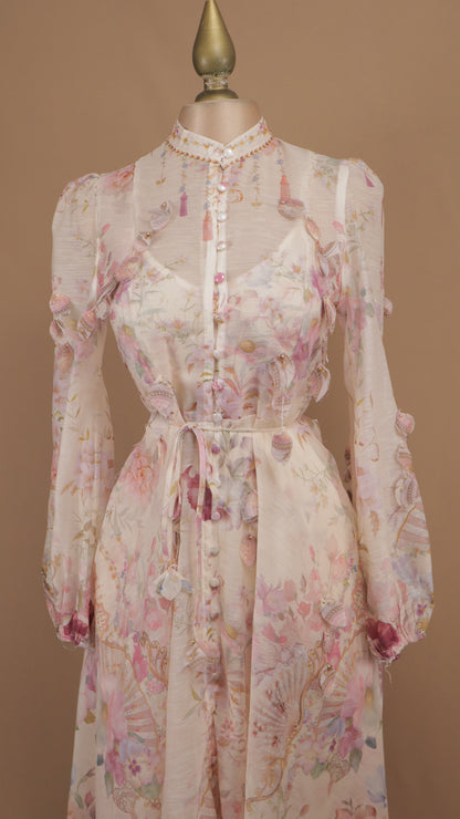 Vestido midi de alta gama con estampado romántico y flores 3D