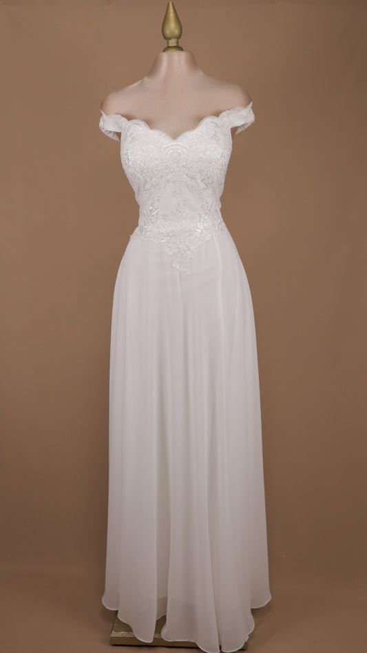 Vestido largo de novia con escote al hombro